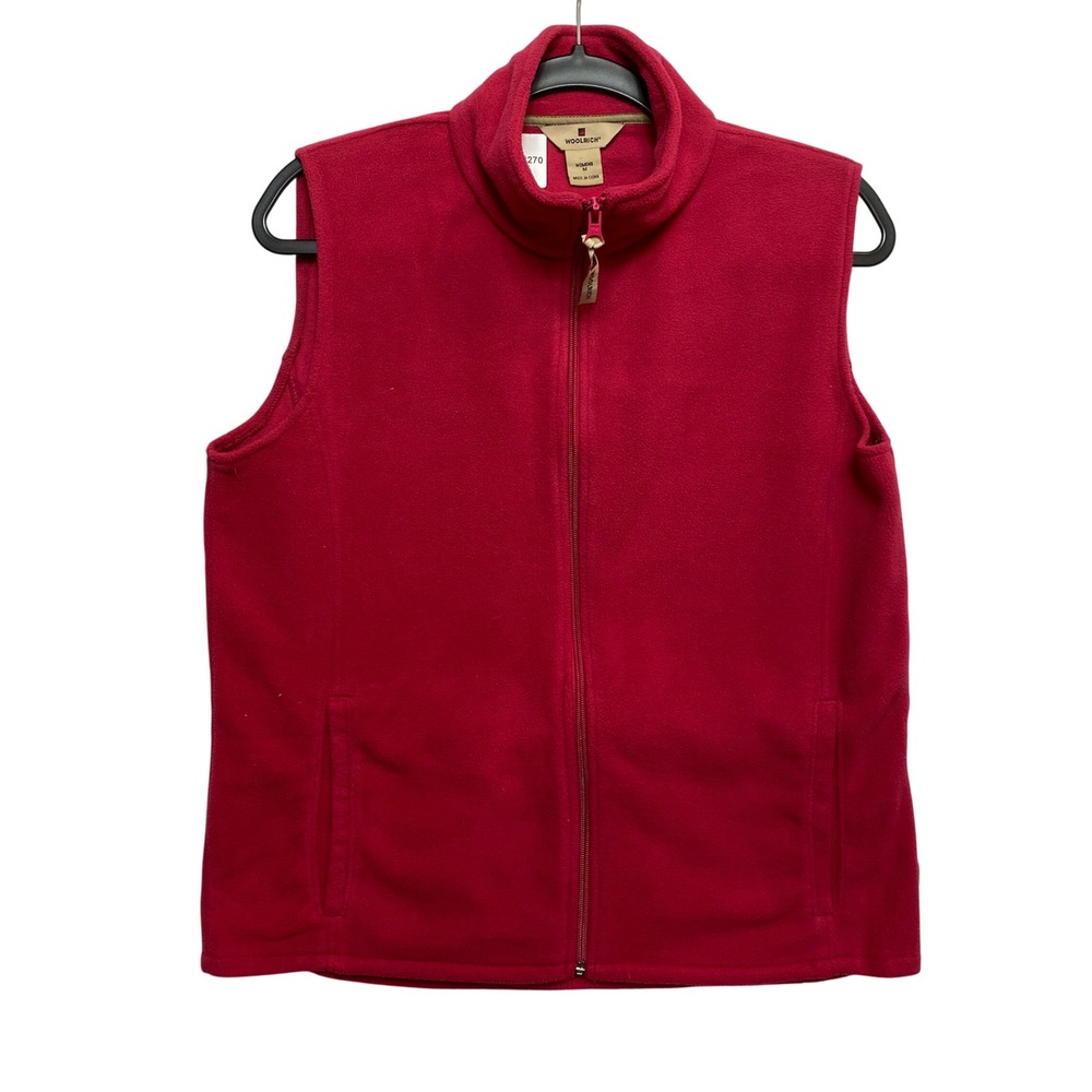 Woolrich Vest Womens M Raspberry Red 18011 Full Zip Fleece Mock Neck Pocket